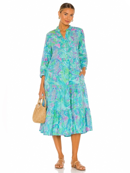 Lilly Pulitzer Dresses & Skirts - Tropical Aqua Floral Tiered Midi Dress